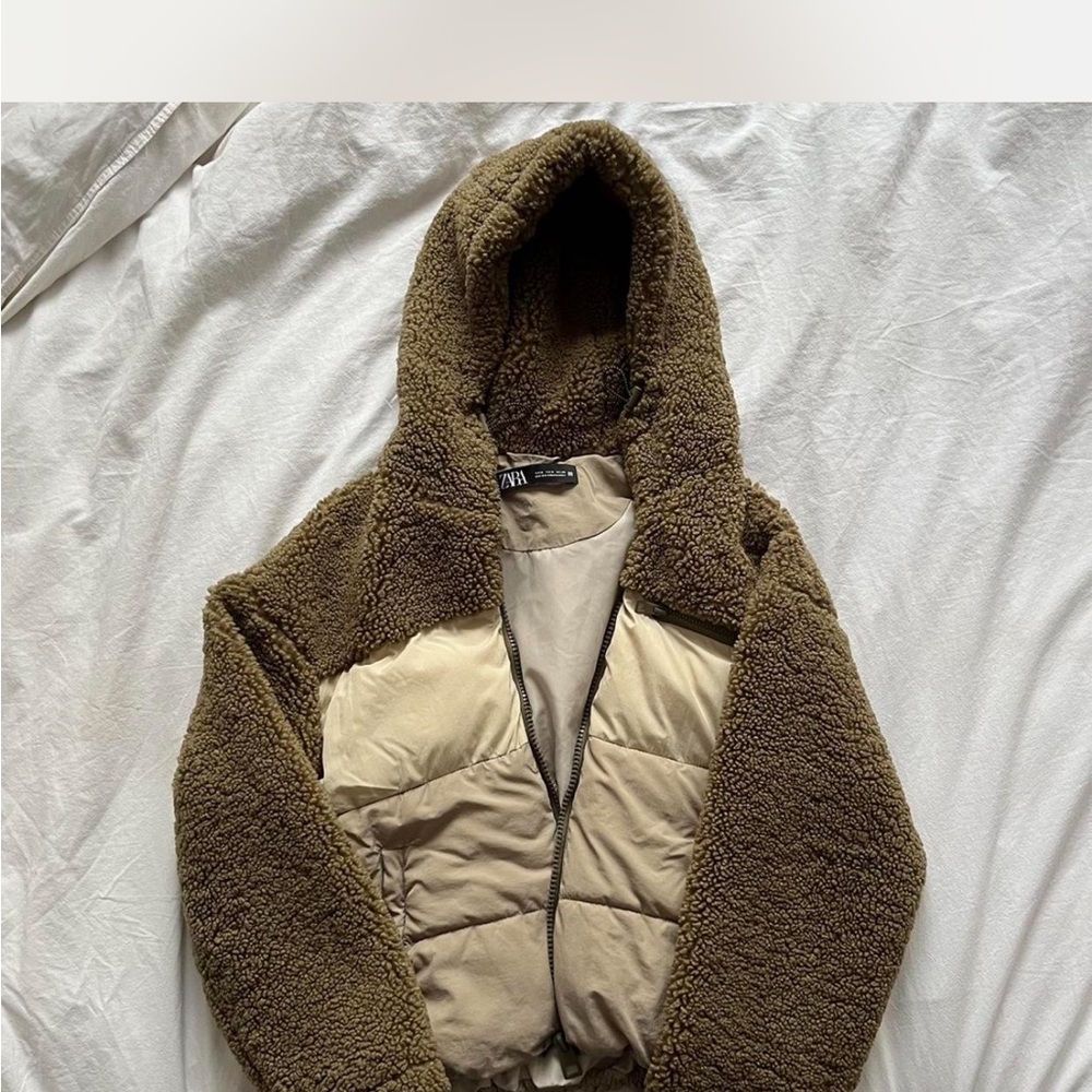 Zara Olive and Beige Hooded Jacket